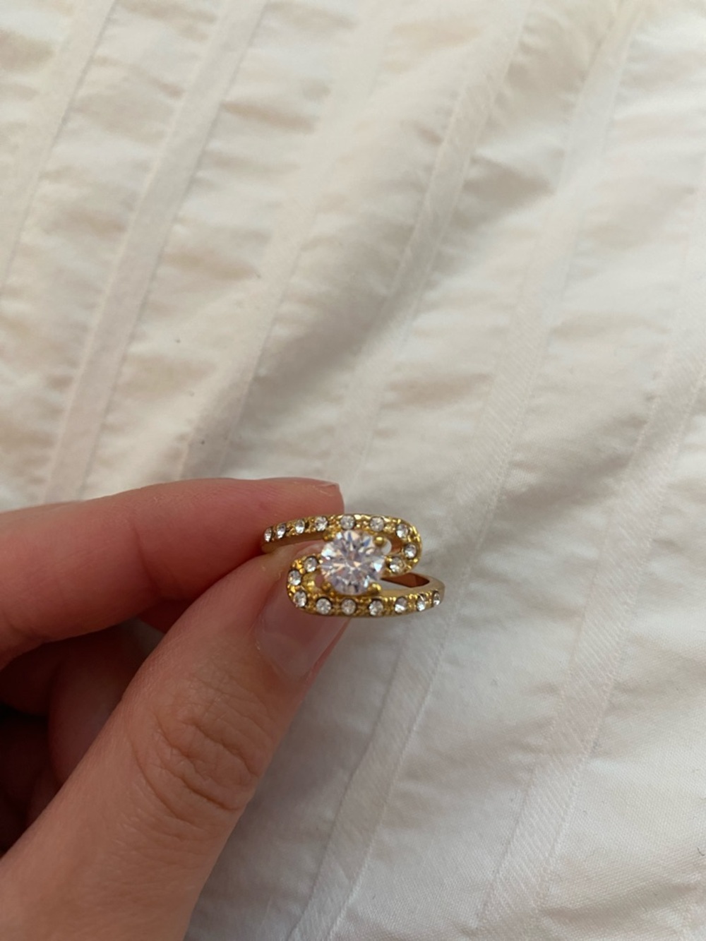 Gold Crystal Wrap Ring with Clear Center Stone